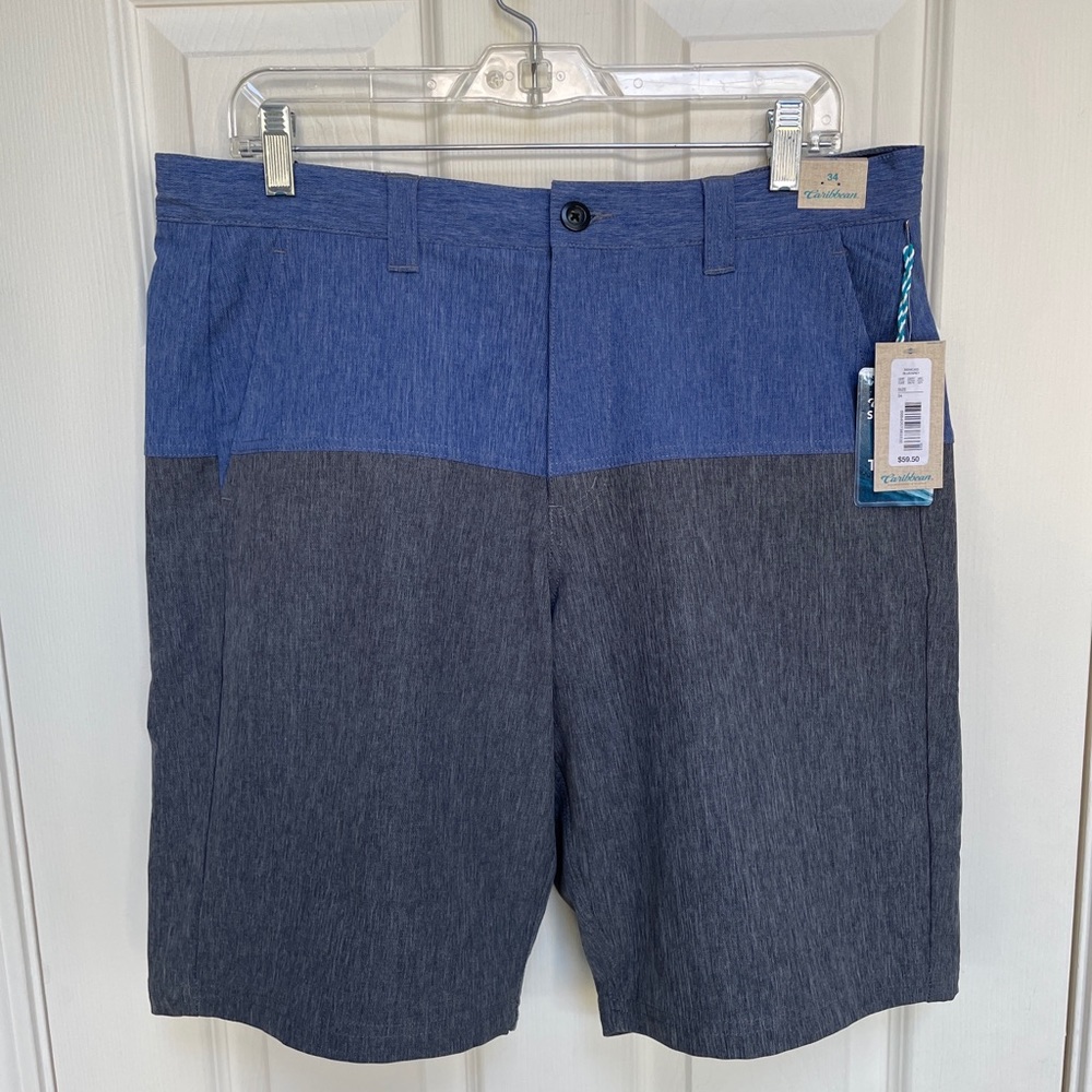 NWT Caribbean Surf Shop Hybrid Trunks Shorts Men’s Colorblock Gray Blue $59 34